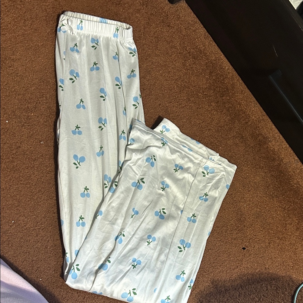 SHEIN White and Blue Floral Pants